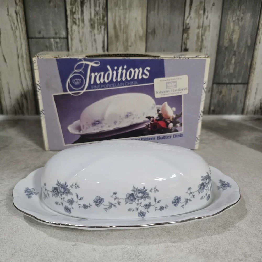 Johann Haviland Bavaria Blue Garland Covered Butter Dish Traditions Fine China